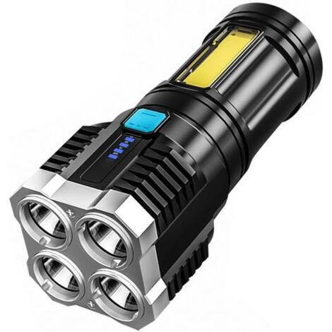 Linterna LED recargable, 4 pilas, súper brillante, 4 modos, con luz de trabajo COB, resistente al agua, linterna potente, adecuada para emergencias, senderismo y acampada. (1/5)