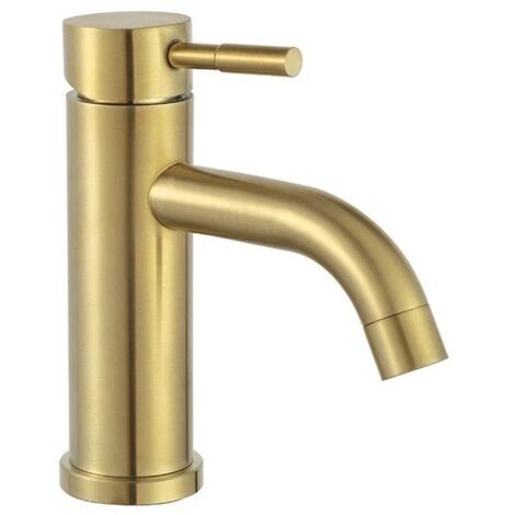 Grifo de baño, grifo de lavabo, cepillo para grifo de lavabo monomando, acero inoxidable, dorado (16 cm)