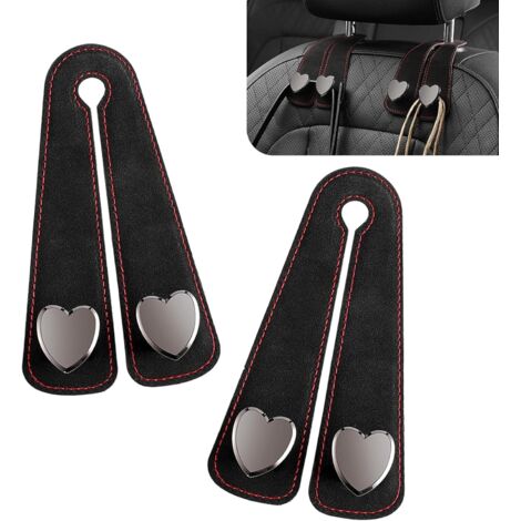 Juego de 2 ganchos de lujo para coche, de cuero y metal, multifuncionales y antideslizantes: para colgar bolsos, paraguas, carteras y gafas Organizador universal para el interior del coche (Negro) (1/5)