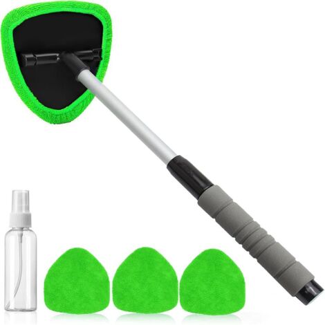 Líquido limpiaparabrisas para coche, 4 toallitas de microfibra reutilizables y lavables, y un juego de limpiaparabrisas con mango retráctil. (1/4)