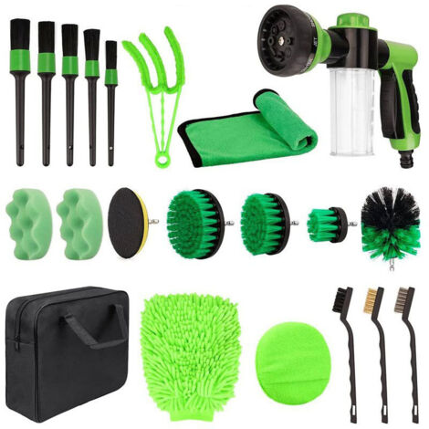 Kit de limpieza y pulido de llantas de coche (21 piezas) que incluye cepillos, cepillos de pulido y abrillantado. (1/4)