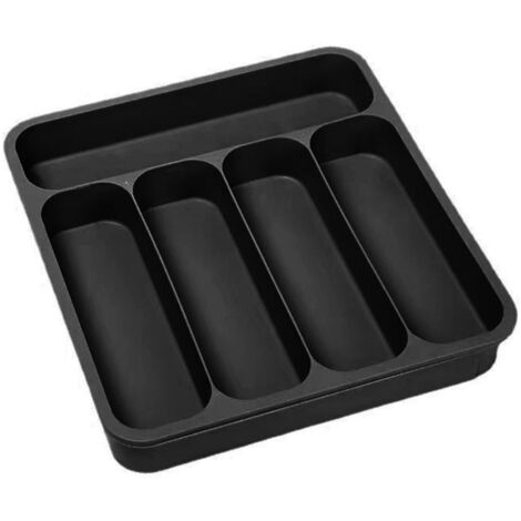 Bandeja extensible de plástico para utensilios, 6 compartimentos, separador de cubiertos, cocina - Negra (1/5)