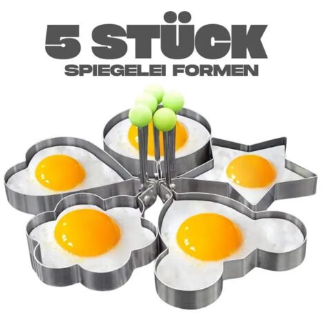 Juego de 5 moldes para huevos Moldes de silicona de diferentes formas para huevos fritos, ideales para el desayuno de niños y adultos. (1/3)