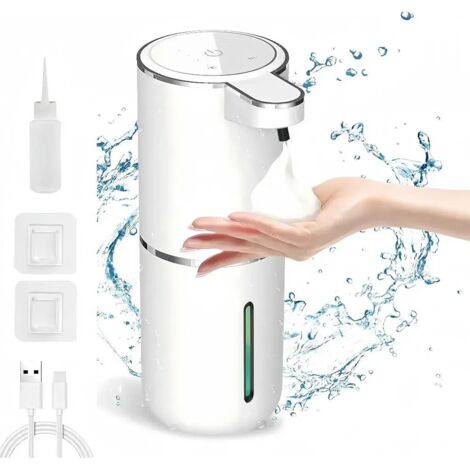 Dispensador automático de jabón espumoso, 3 niveles de ajuste, soporte de jabón recargable con sensor, montaje en pared, pantalla LCD, carga mediante USB tipo C, color negro. (1/5)