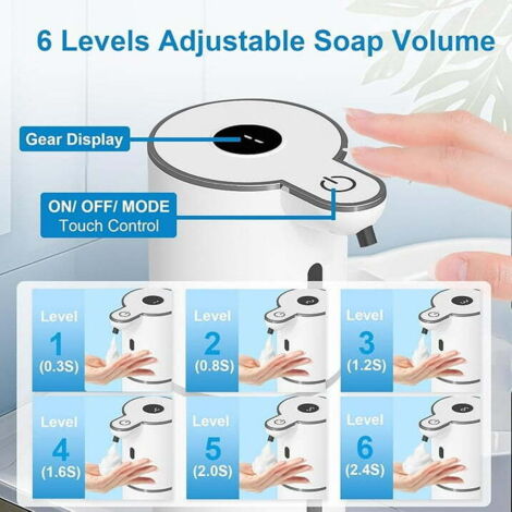 Dispensador automático de jabón líquido para lavavajillas, 450 ml, recargable por USB, blanco. (1/5)