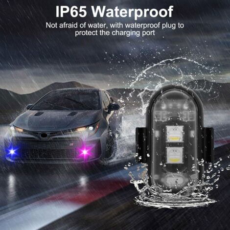 Luz estroboscópica LED inalámbrica con control remoto, luz LED recargable por USB e impermeable con 8 colores, para interiores de automóviles y motocicletas (4 unidades). (1/5)