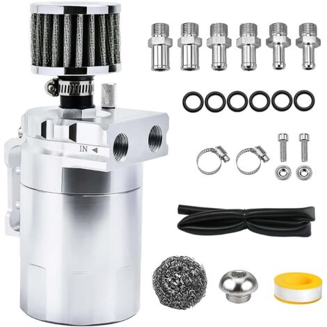 Kit separador de aceite universal, depósito de aceite con filtro de ventilación, lata de aceite universal de 300 ml para modificación de automóviles - plateado (1/5)