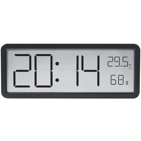 Reloj de pared digital negro, de 20 cm, con indicador de temperatura, humedad y fecha, pantalla grande, se puede montar en la pared o colocar sobre una mesa, funciona con pilas (pilas no incluidas).