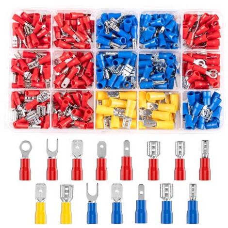 280 terminales eléctricos de crimpado, 15 tipos, conectores de crimpado, varios terminales planos y redondos. (1/4)