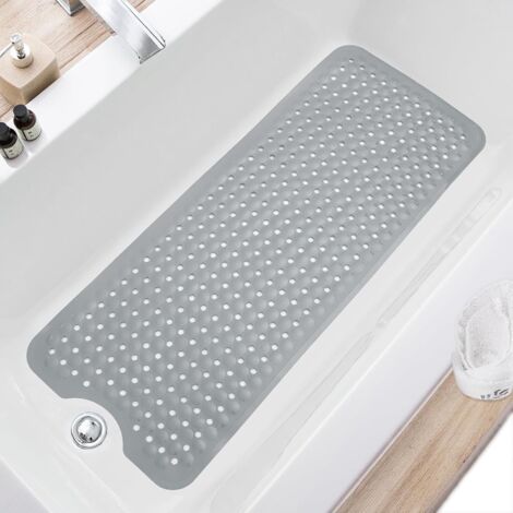 Alfombrilla de baño y ducha, alfombrilla de baño antideslizante extragrande de 40 x 16 pulgadas, alfombrilla de baño lavable a máquina con orificio de drenaje, ventosa para el suelo del baño, color gr (1/5)