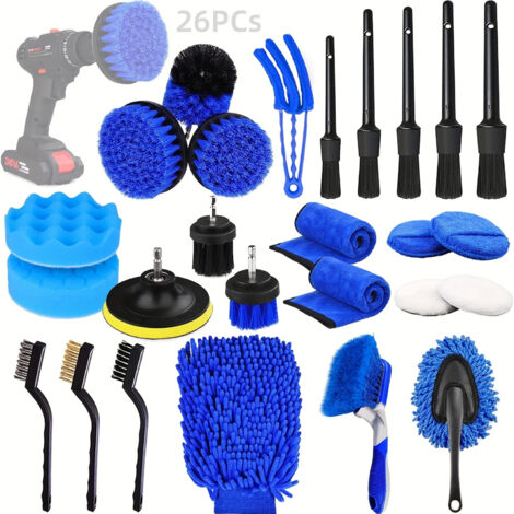 Juego de 26 cepillos para detalles de automóviles, kit de herramientas de limpieza para interior, exterior y ruedas. (1/4)