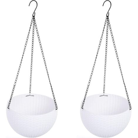 Macetas colgantes de plástico, macetas redondas de resina para jardín, aptas para plantas de interior y exterior, juego de 2, blancas. (1/5)