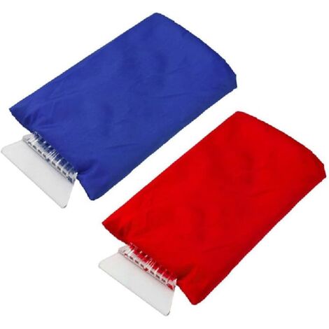 Pala para nieve de coche de 2 piezas con mango térmico y guantes - Rojo + Azul