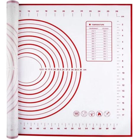 Tapete de silicona para hornear, 70 x 50 cm, antiadherente, antideslizante para extender la masa, con marcas, apto para fondant, pasteles, galletas, masa de pizza, etc. (1/4)