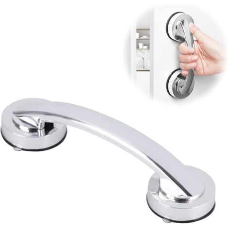 Asa de ducha antideslizante, barra de apoyo para personas mayores, no requiere taladrar, potente ventosa, apta para puertas de cristal, portátil, color plata. (1/5)