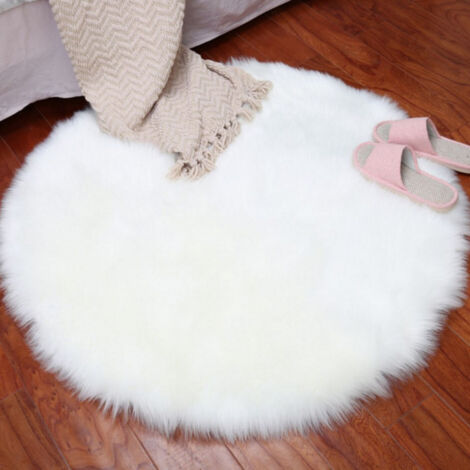 Alfombra redonda de felpa con pelo largo, alfombra de suelo de suave piel sintética, 60 cm, blanca, ideal para el hogar, el dormitorio o la sala de estar. (1/5)