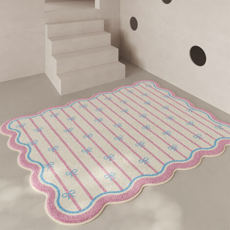 Alfombra de felpa sintética a cuadros con lazo, decoración para sala de estar, antideslizante, resistente a las manchas, alfombra para sofá, regalo para niña, 6090 cm (rosa), estilo uno.