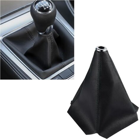 Funda para la palanca de cambios, cubierta antipolvo de cuero y fibra de carbono, accesorio interior de General Motors, cubierta para la palanca de cambios manual/automática (negra con costuras rojas) (1/5)