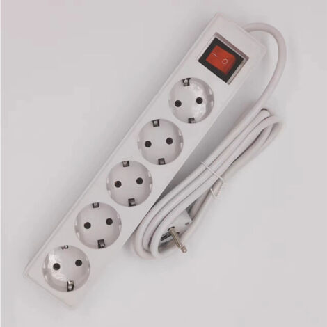 Regleta europea blanca con 5 enchufes y 3 metros de cable. (1/3)