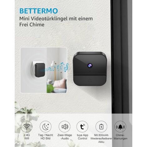 Videoportero con cámara, WiFi inalámbrico 1080P, batería integrada, WiFi de 2,4 GHz, visión nocturna, audio bidireccional, compatible con tarjetas de memoria SD, timbre incluido.