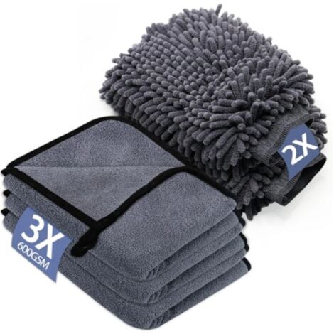 Kit de limpieza para coche, toallas para lavar el coche, guantes de forro polar coral de doble cara, juego de limpieza para coche de cinco piezas (1/5)