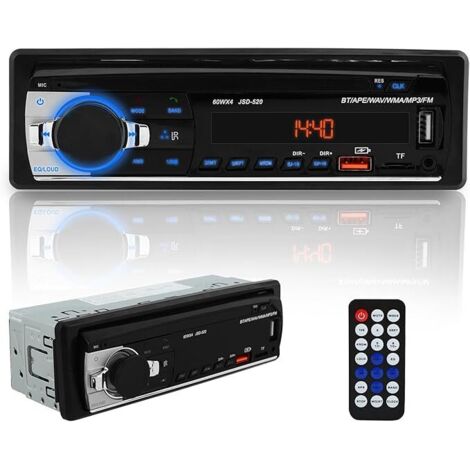 Receptor de radio integrado, sistema estéreo Bluetooth de un solo DIN, controles manos libres y aplicación.