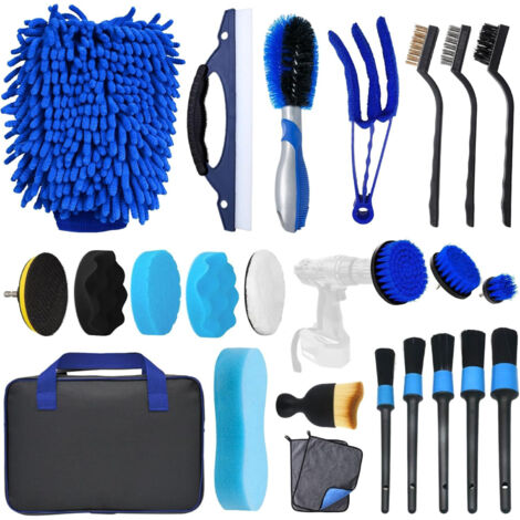 Kit de limpieza para coche que incluye un cepillo multifuncional para detalles, un cepillo para ranuras y guantes para lavar el coche. (1/3)