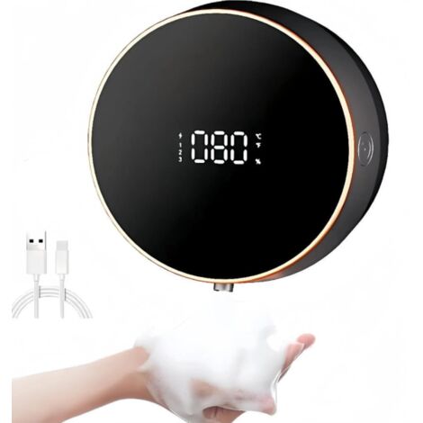 Dispensador automático de jabón en espuma — 3 niveles ajustables, montaje en pared, sin contacto, 300 ml, recargable con pantalla LCD, carga USB, blanco (1/5)