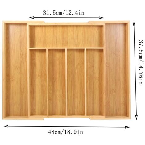 Organizador de cajones para utensilios, extensible, bandeja para cubiertos de bambú ranurada, estilo baño - Imagen principal (1/5)