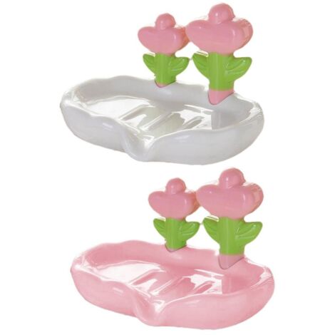 Juego de 2 jaboneras con estampado floral, de fácil drenaje, ideales para la cocina y el baño. Jabonera con estampado floral, decoración de encimera, recipiente de plástico para champú/jabón de ducha, (1/3)