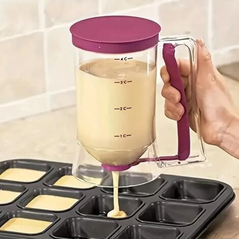 Dispensador de masa de 900 ml, recipiente para masa de panqueques y cupcakes, dispensador para repostería y cocina, dosificación precisa. (1/3)