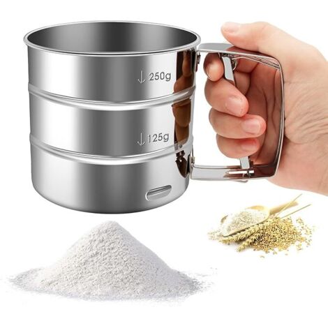 Tamiz para harina - Tamiz de mano de acero inoxidable, vaso mezclador de harina para cocina doméstica con función de presión manual, vaso tamiz de gran capacidad para azúcar glas y harina para pastele (1/5)
