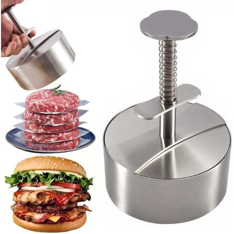 Prensa para hamburguesas de acero inoxidable, accesorio para cocinar hamburguesas - Plateado (1/5)
