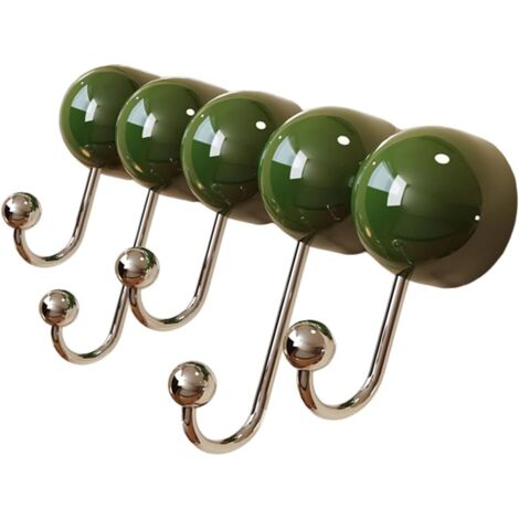Ganchos para toallas con ventosa para montaje en pared, no requieren taladrar, aptos para cuartos de ducha, puertas, pasillos, etc. (verde, 5 ganchos) (1/5)