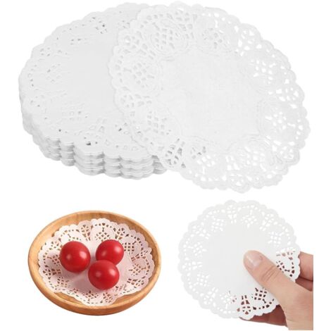 100 manteles individuales redondos de papel blanco con encaje, manteles individuales de papel de 11,5 cm, manteles individuales para comida, manteles individuales de papel blanco, manteles individuale