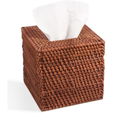 Quadratische Taschentuchbox aus geflochtenem Rattan – braun (1/3)