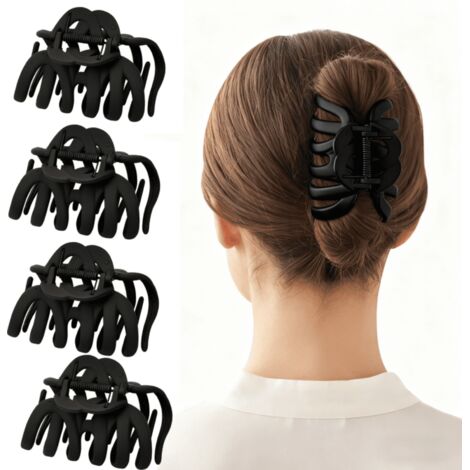 Confezione da 4 fermagli per capelli giganti a forma di polpo, opachi e antiscivolo - Neri (1/5)