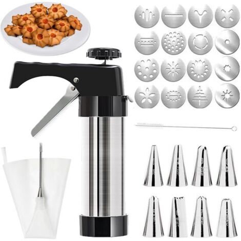 Cortador de galletas - Sonda de masa de acero inoxidable con 16 moldes y 8 boquillas - Incluye cepillo de limpieza - Apto para decorar galletas y pasteles - Juego completo (1/5)