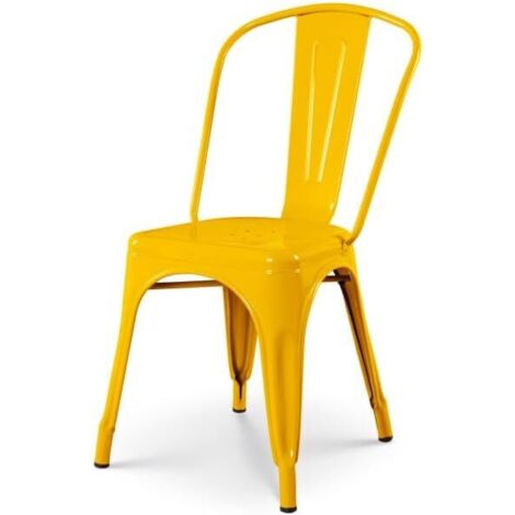 Silla metálica amarilla, estilo industrial – acabado de alto brillo (1/5)