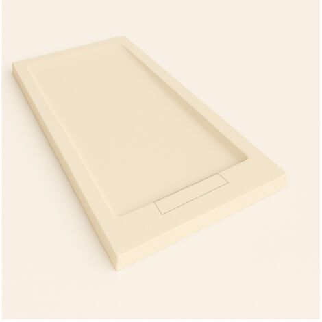 Steen Framed Slate Effect Shower Tray - Light Ivory RAL 1015 70x100cm Light Ivory Grate
