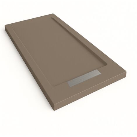 Steen Framed Slate Effect Shower Tray - Mocha RAL 1019 80x90cm Steel Grate