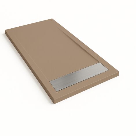 Bidai Framed Slate Effect Shower Tray - Mocha RAL 1019 90x110cm Steel Grate