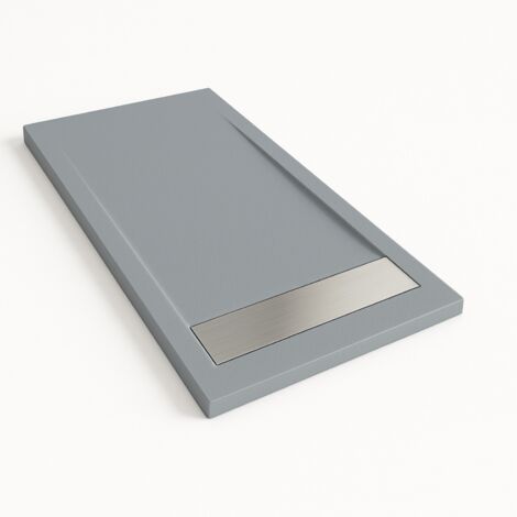 Bidai Framed Slate Effect Shower Tray - Grey RAL 7040 80x160cm Steel Grate (1/4)