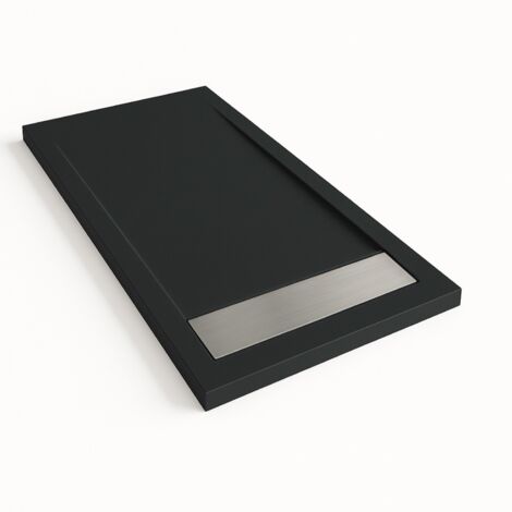Bidai Framed Slate Effect Shower Tray - Black RAL 9005 70x130cm Steel Grate