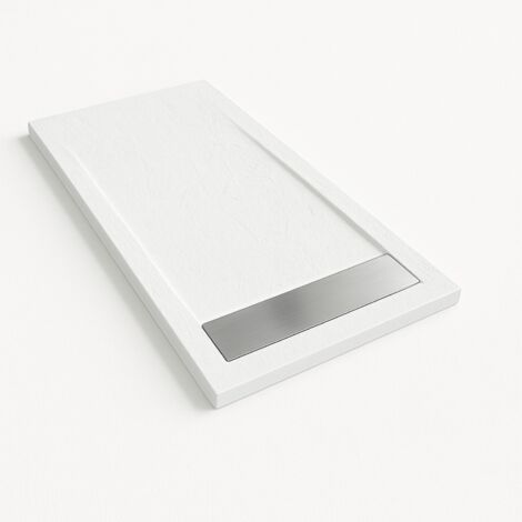 Bidai Framed Slate Effect Shower Tray - White RAL 9003 90x200cm Steel Grate (1/4)