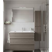 BALDER Bathroom Furniture Set - Pre-Assembled - 3 Drawers with Feet, Basin and Mirror - Smoked Oak 100x40 cm avec colonne