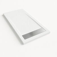 Bidai Framed Slate Effect Shower Tray - White RAL 9003 70x180cm Steel Grate