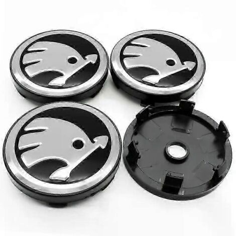 Ensemble de 4 pièces comprenant des enjoliveurs de roue de 60 mm, des cache-jantes, des autocollants de logo et des accessoires, adaptés aux Skoda Rapid, Octavia, Fabia, Superb, Kodiaq et Kamiq (argen