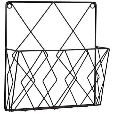 Porte-revues mural. Étagère à journaux/livres. Étagère de rangement. Fil métallique noir. Paniers métalliques. Décoration. Étagère. Classeurs pour bureau. Salon. Chambre. (1/5)