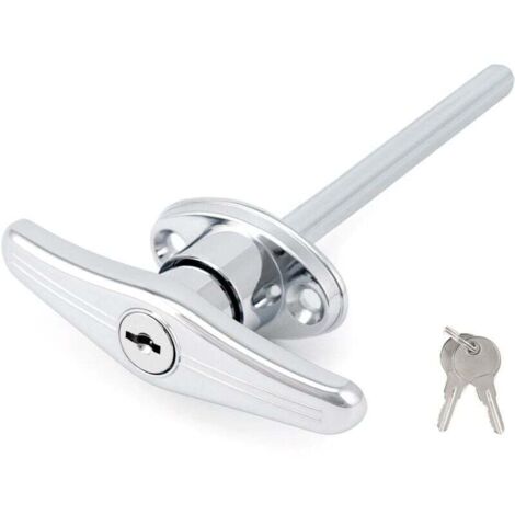 Serrure universelle pour porte de garage. Poignée en T avec revêtement en poudre argenté et 2 clés.